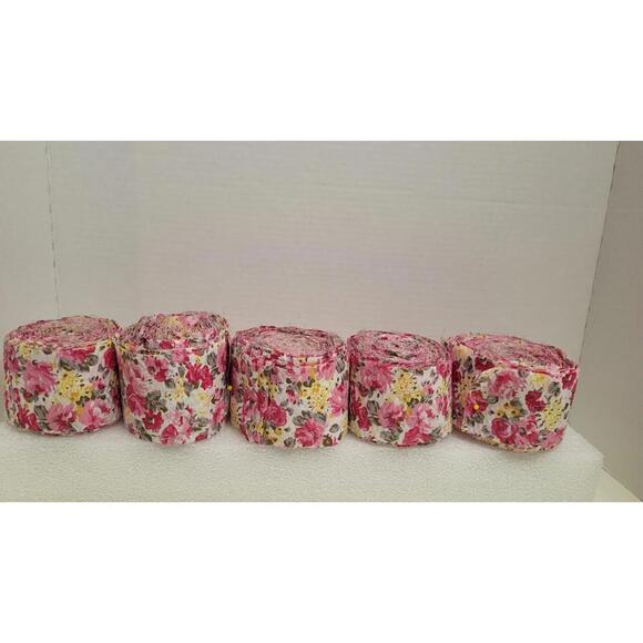 Other - Fabric jelly roll pink yellow floral pattern 2.5" Width, diameter loose wrap 4"
